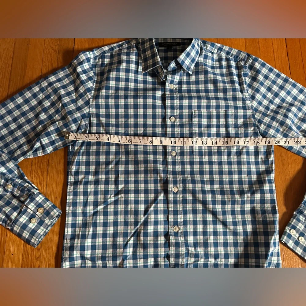 Banana Republic Slim Fit Blue Plaid Tech Stretch Cotton Button Down, Size S